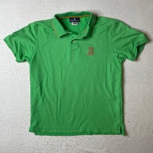 Psycho Bunny Size 5 Green Polo Shirt Short Sleeve Pima Cotton Orange Trim